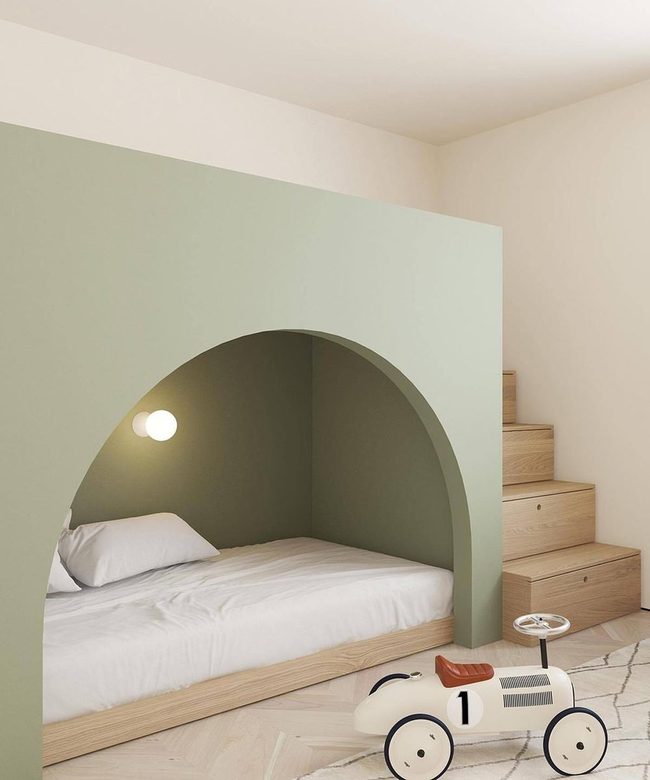 Curved Green Nook Bedroom