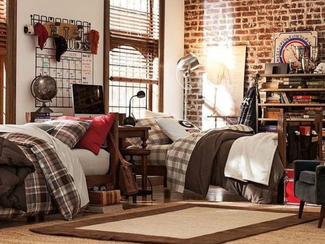 Plaid Bedding Meets Exposed Brick