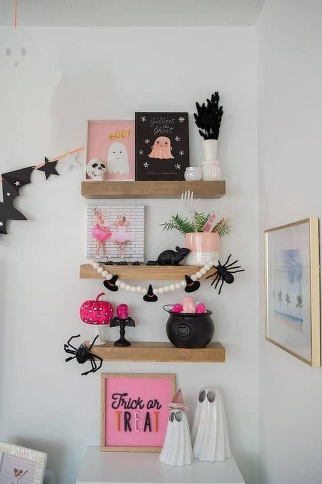 Pink And Black Halloween Shelf
