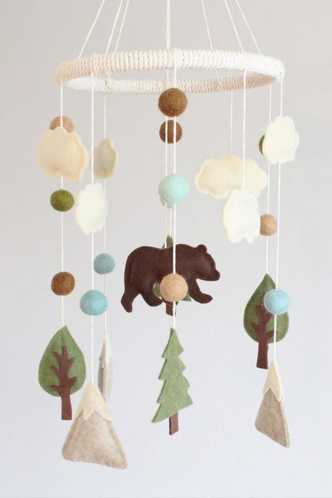 Felt Forest Mobile With Brown Bear