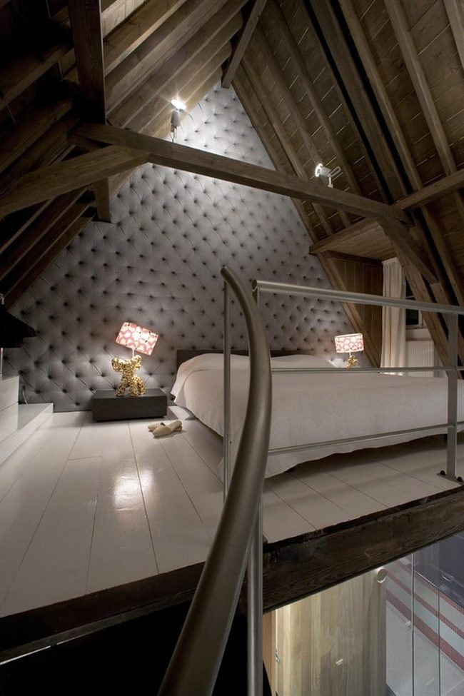 White Floors Dark Wooden Beams