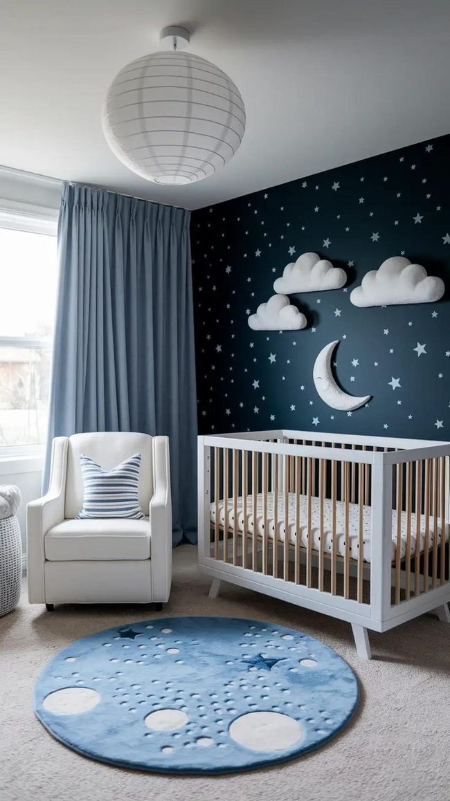 Navy Walls With Glowing Celestial Elements