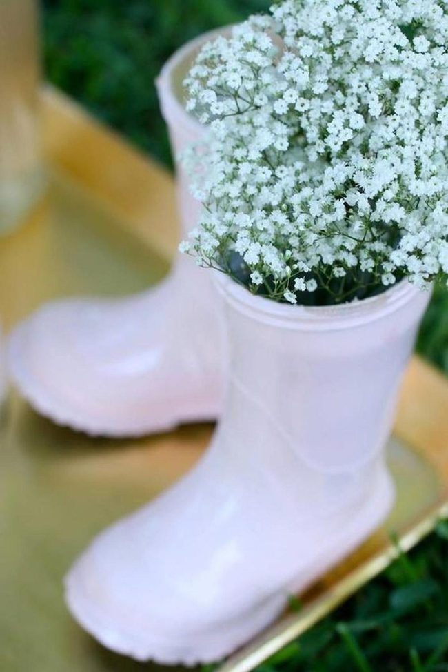 Pink Boots Golden Planter Display