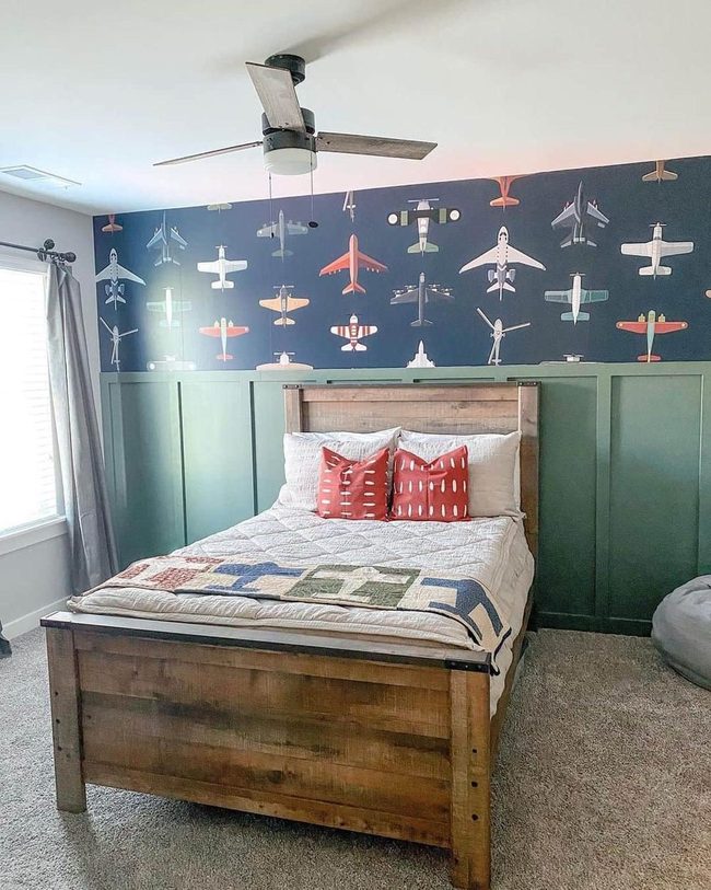 Airplane Print Blue Bedroom