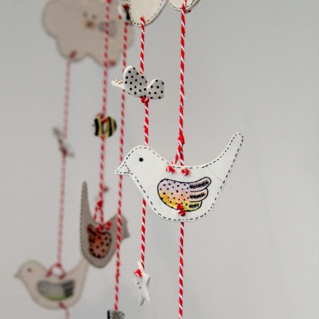 Colorful Fabric Birds On Strings