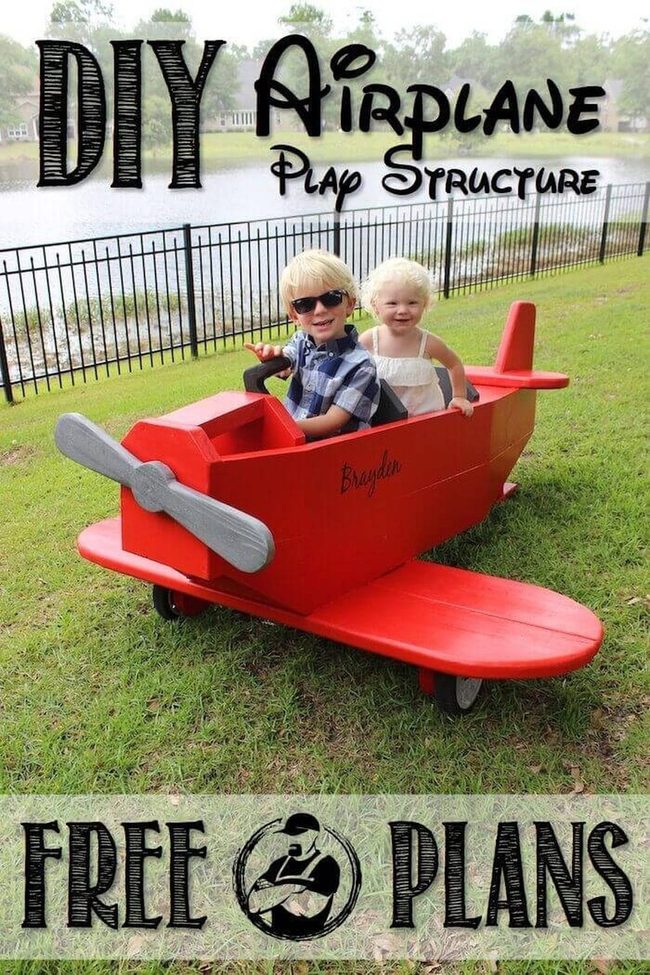 Red Wooden Airplane Playhouse