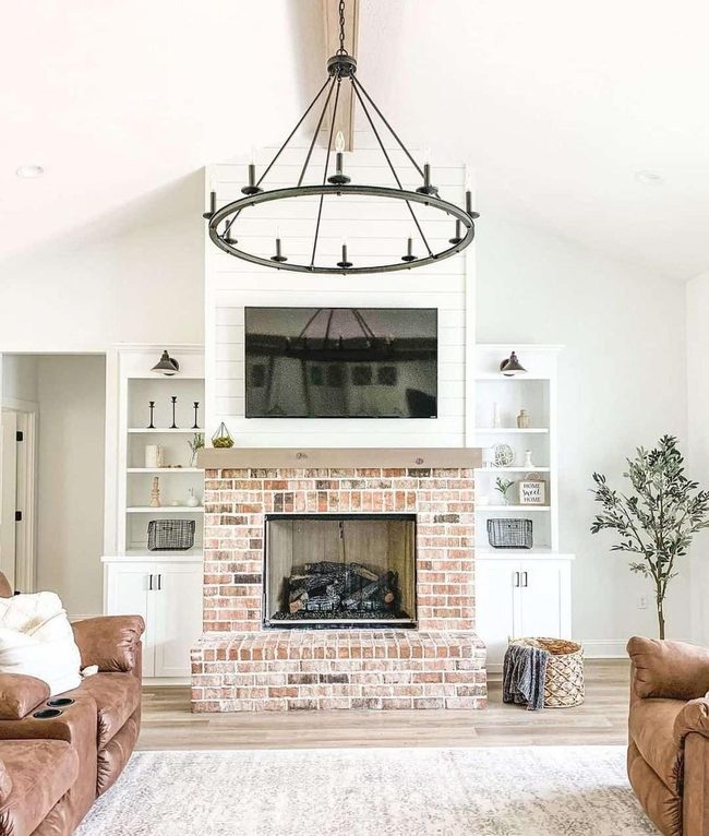 White Shiplap Red Brick Contrast