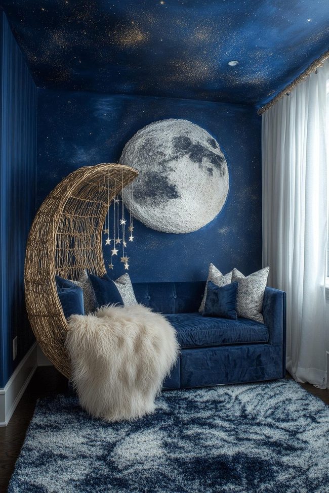 Navy Blue Stars And Gold Moons