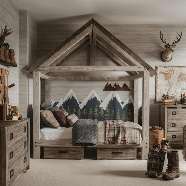 Forest Green Walls, Mountain Explorer Sleeping Quarters