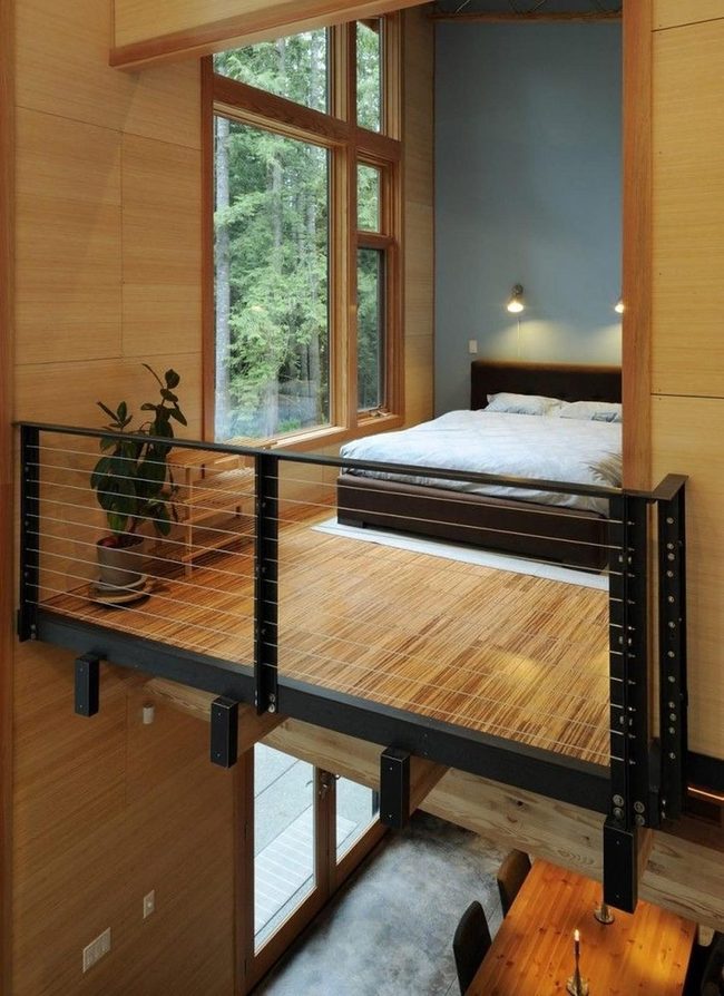 Natural Wood Loft With Blue Accent