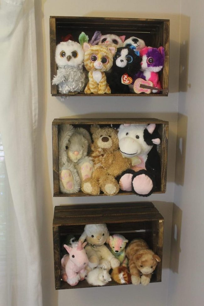 Wall-Mounted Wooden Crates Display