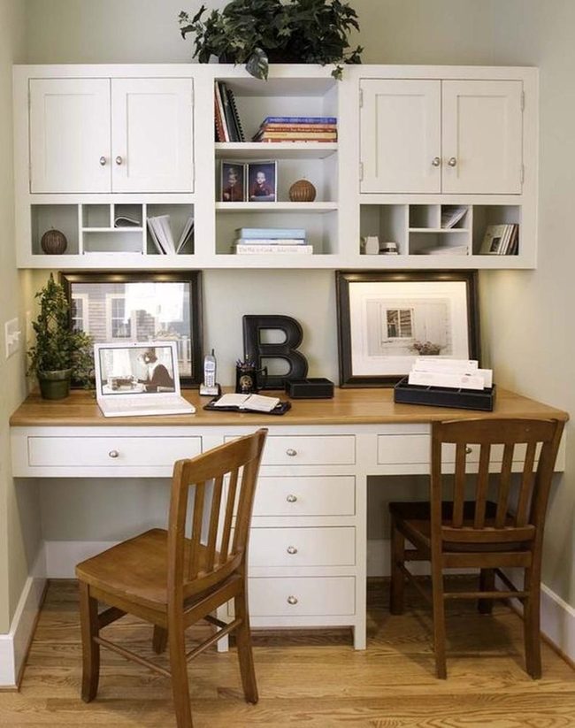 White Wood Home Office With Living Plants