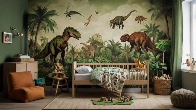 Prehistoric Green And Brown Dinosaur World