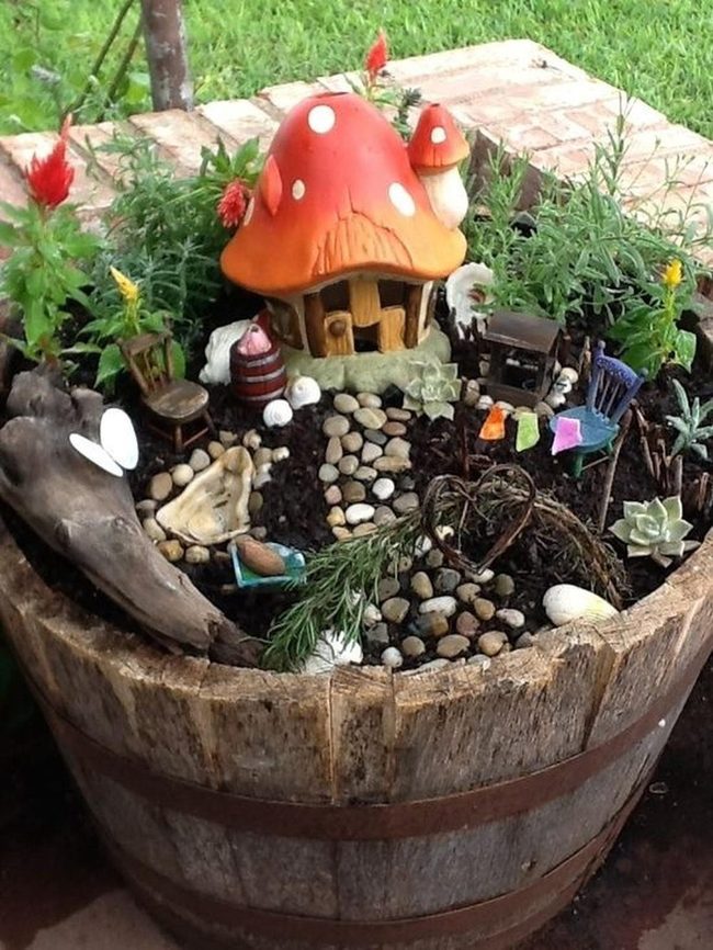 Red Spotted Mushroom House In Barrel