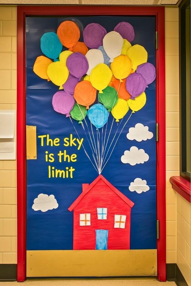 Colorful Balloons Lifting Classroom Door