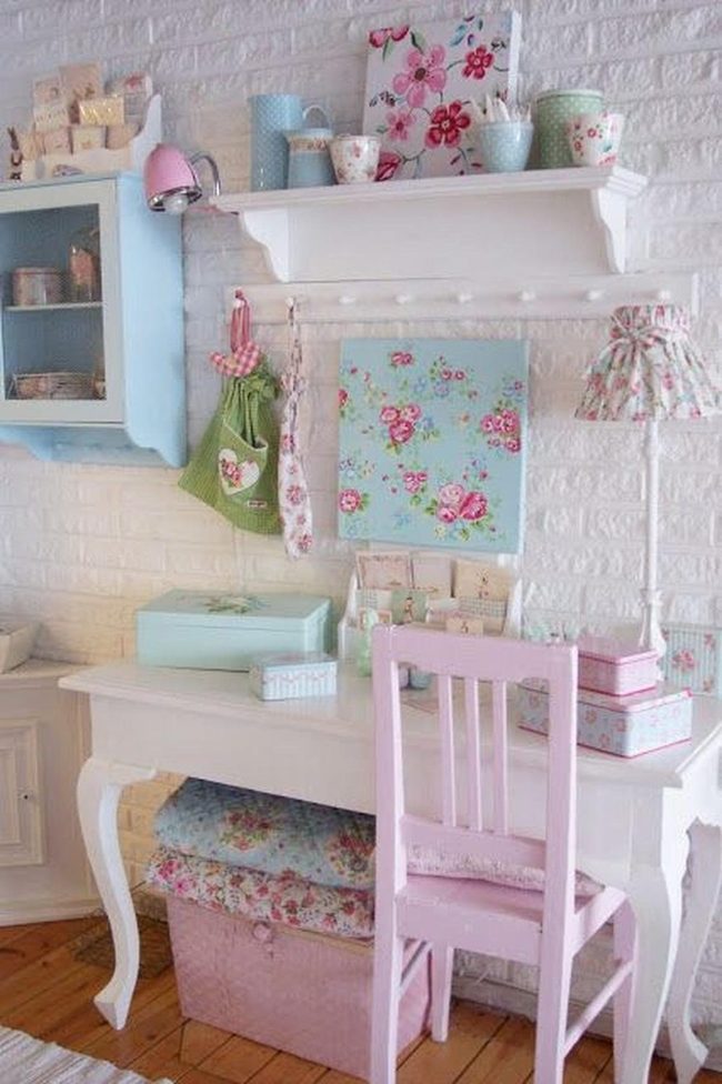 Curved White Desk, Soft Pink Accents