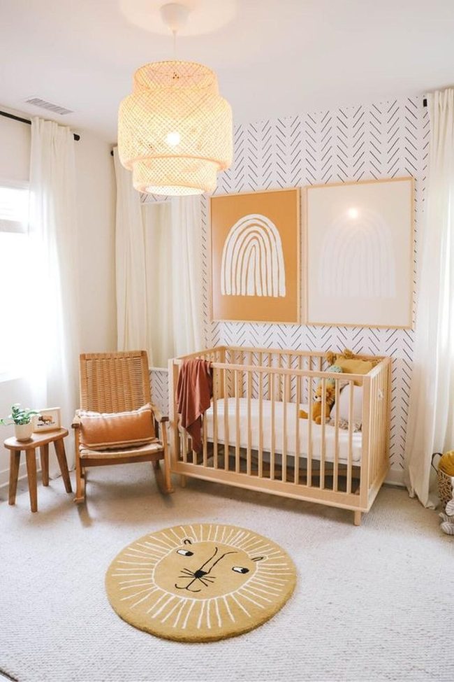 Sunlit Nursery With Rainbow Art