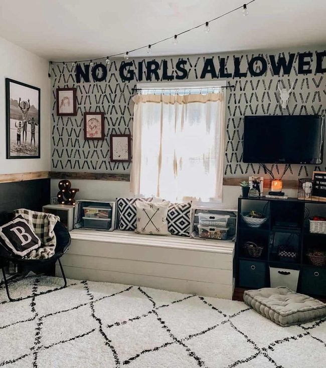 Gray Geometry With Wood Trim