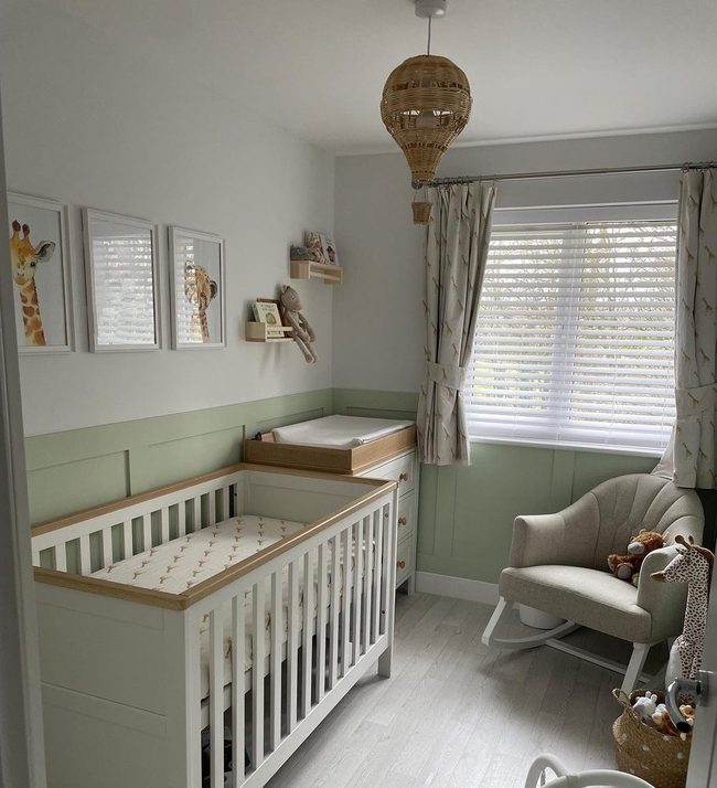 Soft Green Nursery With Wooden Accents