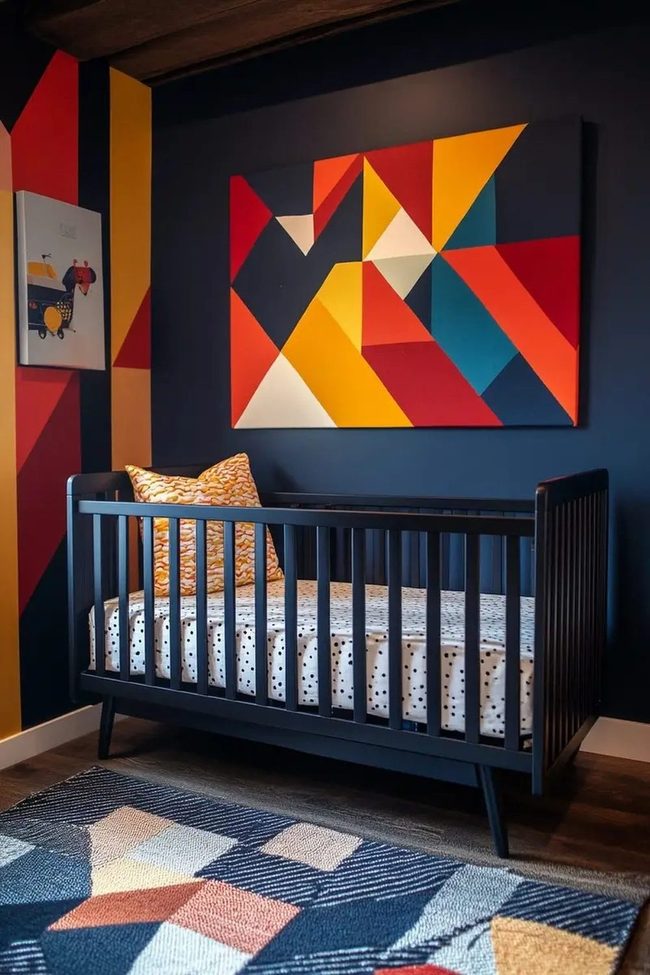 Geometric Nursery, Striking Black Walls