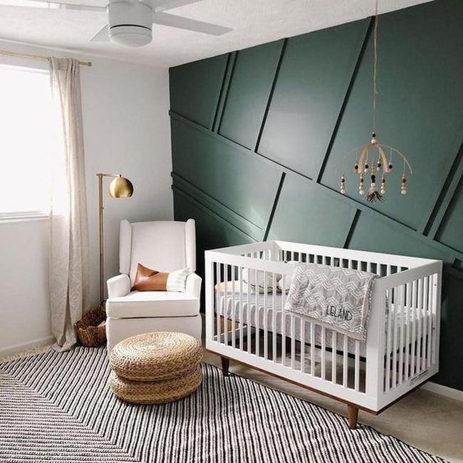 Deep Green Nursery with Geometric Lines