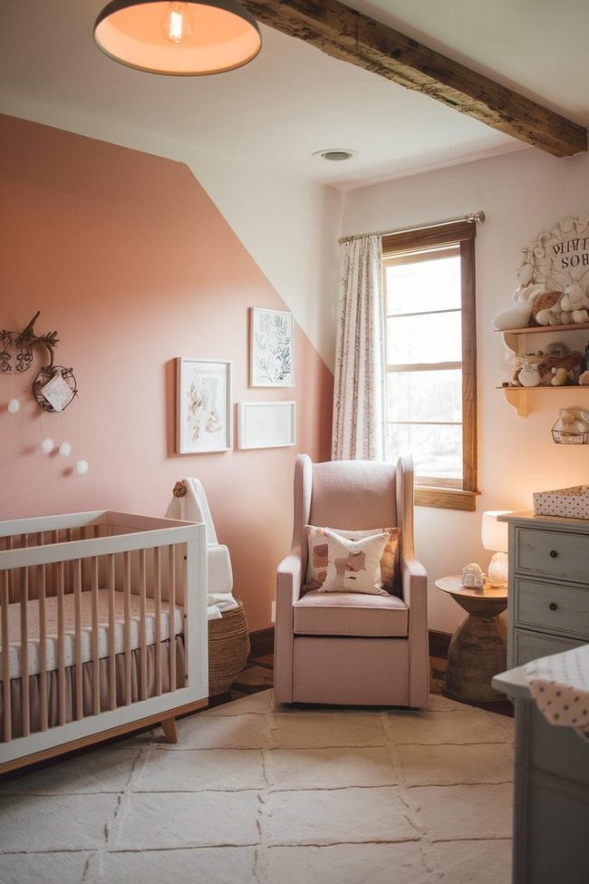 Pink Walls and Untreated Wood Nursery