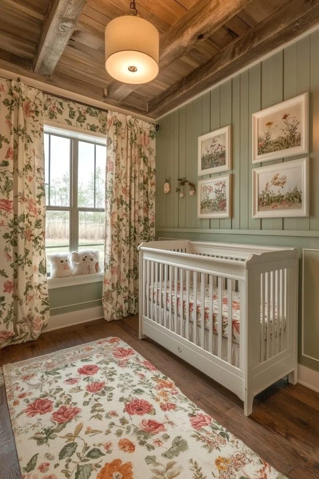 Green Nursery With Botanical Prints