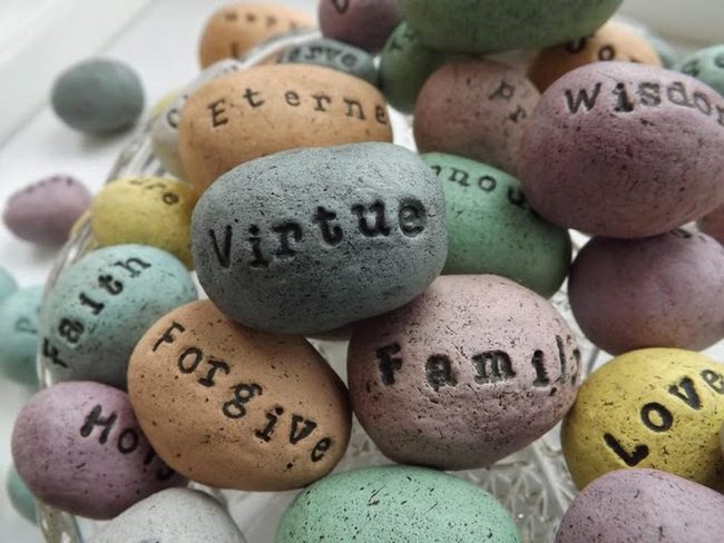 Carved Stone Affirmations In Earth Tones