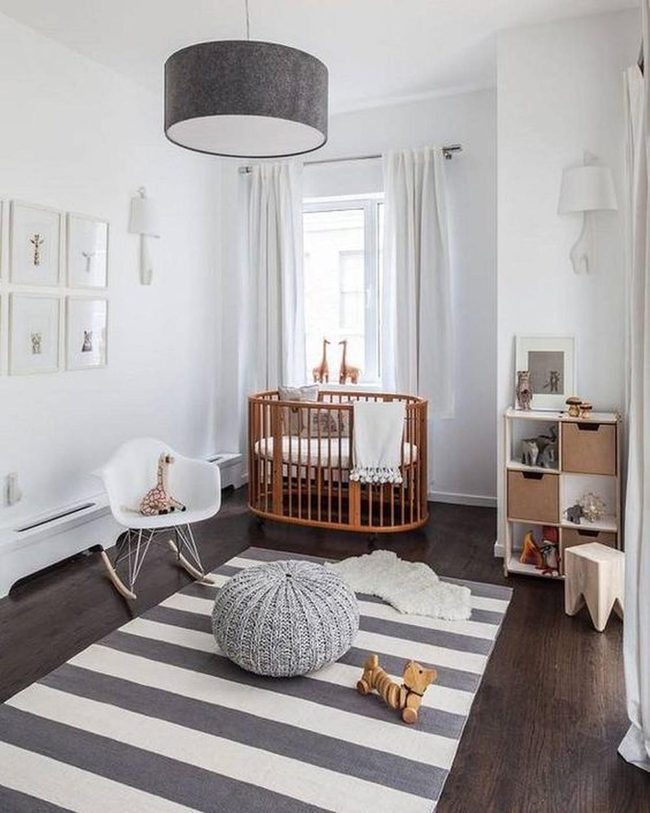 Dark Hardwood, Striped Gray Nursery
