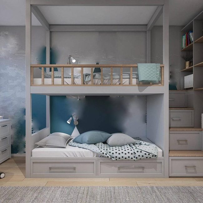 Gray Wood Bunk With Hidden Storage
