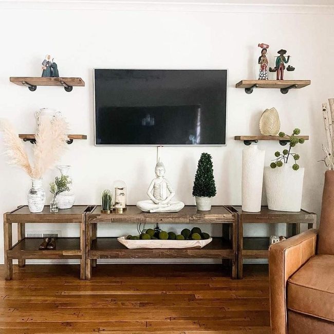 Natural Wood Console With Industrial Pipes