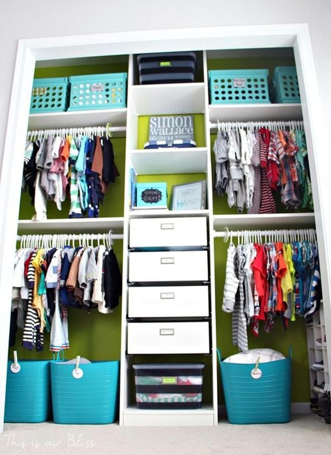 Bright Green Organized Closet