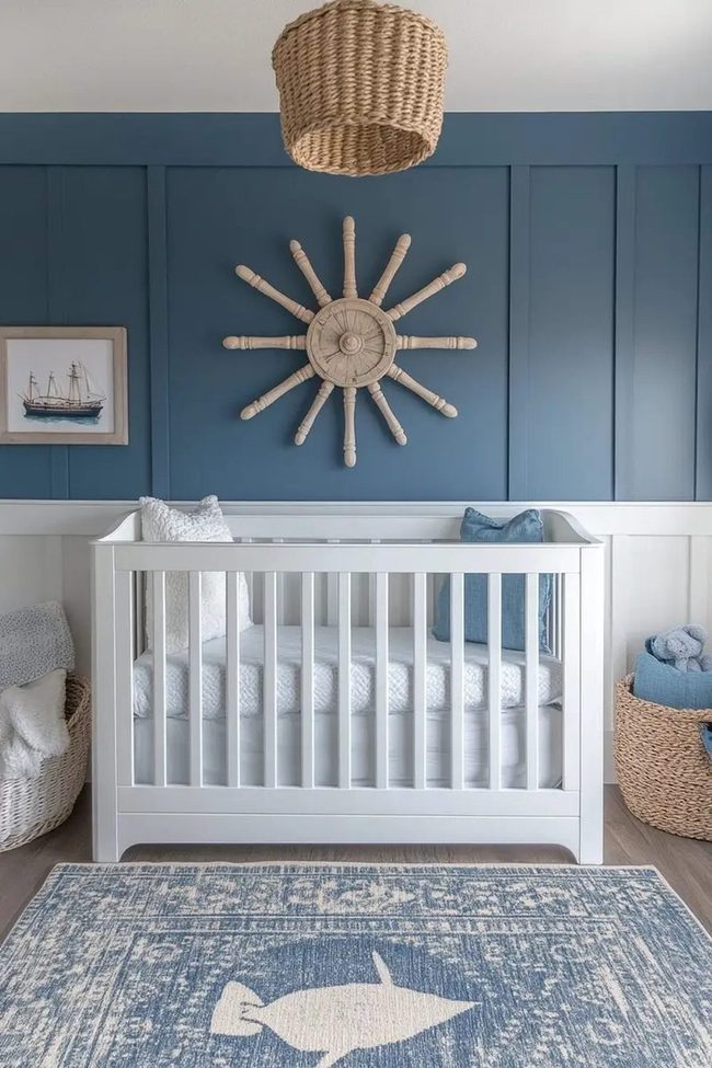 Wooden Ship Wheel Nursery Blue