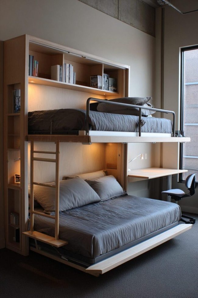 Wall-Folding Bunk Bed Organization System