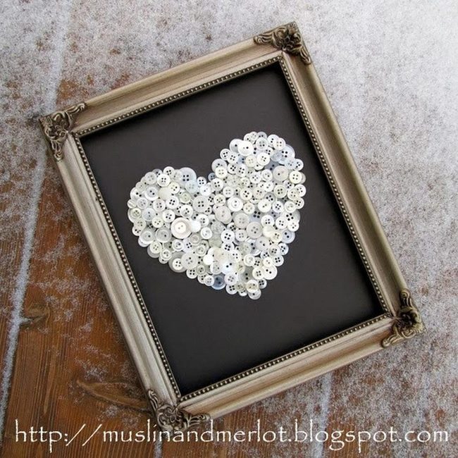 White Button Hearts On Dark Canvas