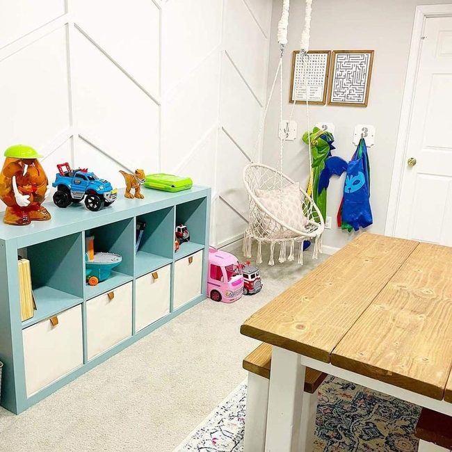 Bright Blue Storage and Macrame Swing