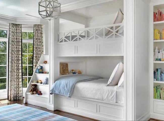 White Bunk Beds with Blue Accents
