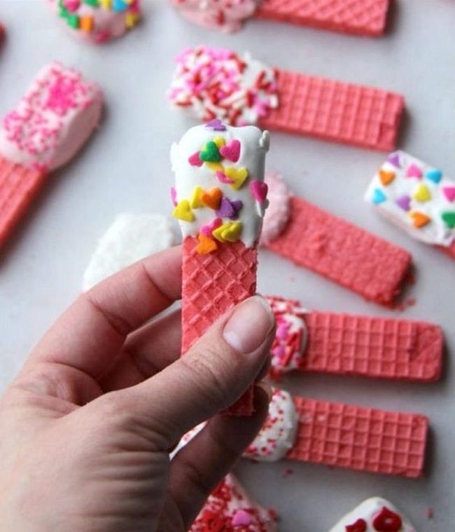 Pink Wafer Hearts White Chocolate