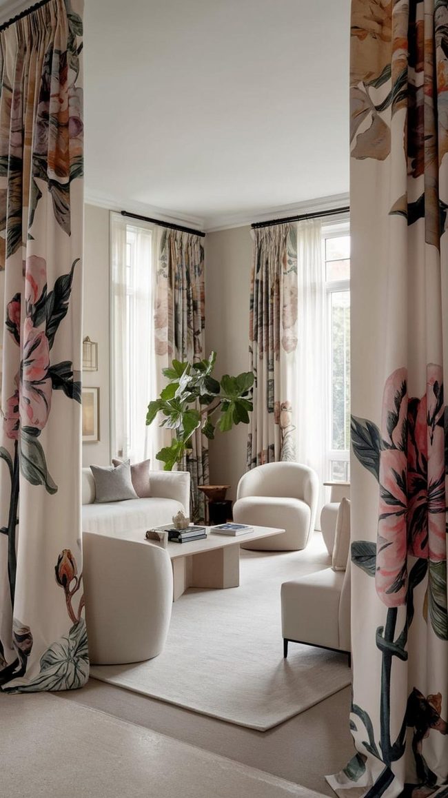 Large Bloom Curtains Pink Florals