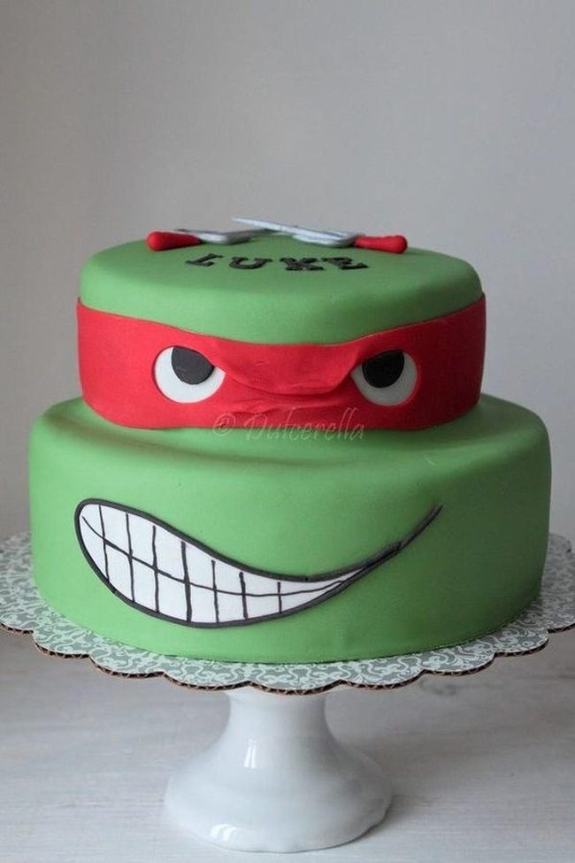 Green Turtle Cake With Red Ninja Bands