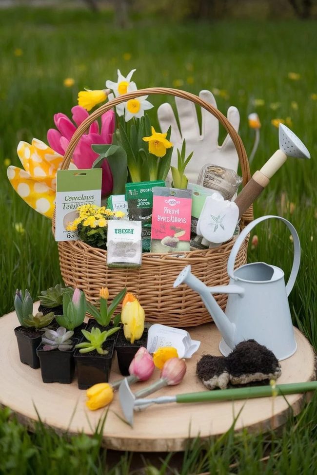 Potted Plants And Yard Tools Basket