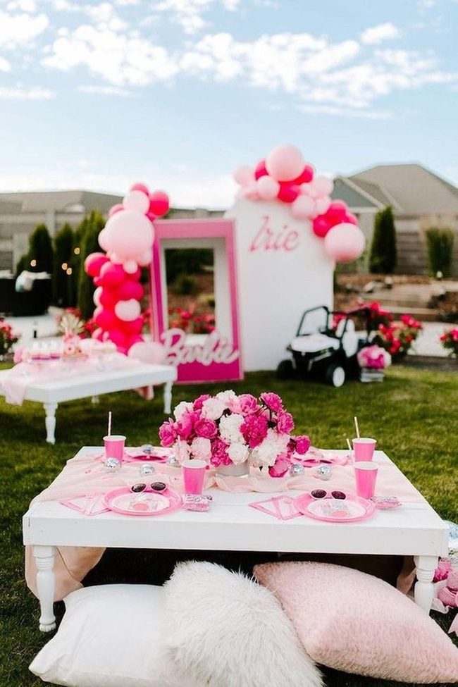 Pink Balloon Arch Barbie Entrance