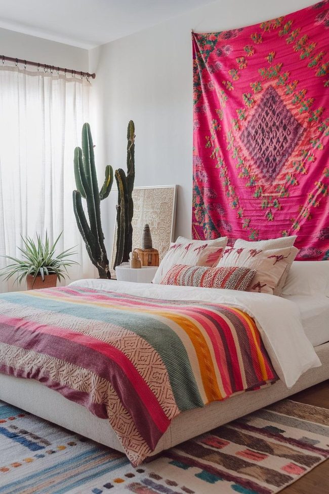 Pink Tapestry Boho Sleeping Quarters