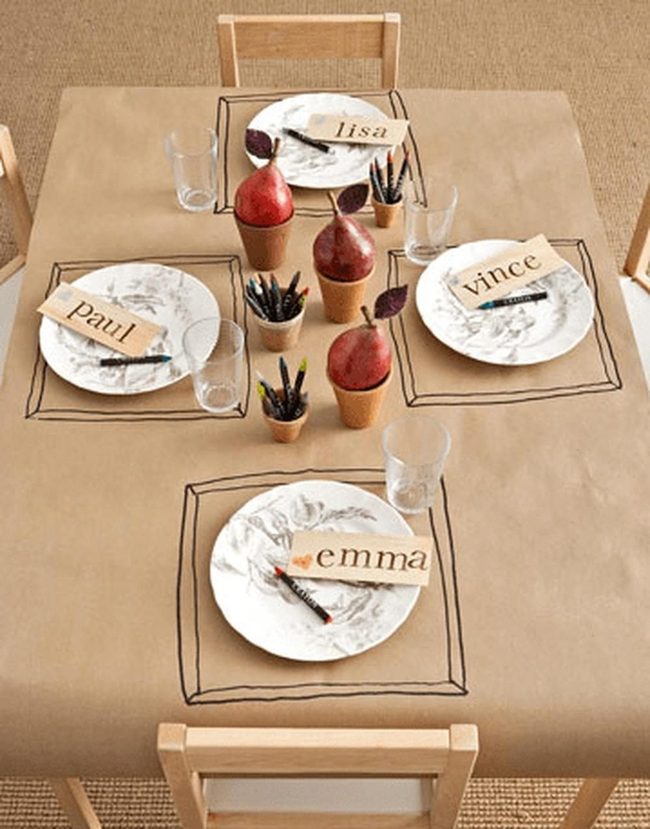 Red Pomegranates, Kraft Paper Table