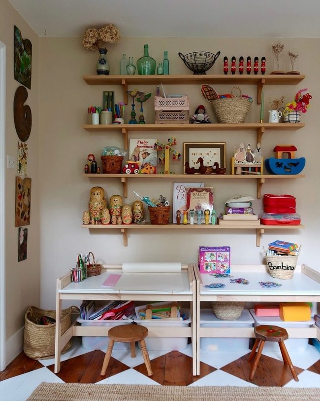 Colorful Collections On Open Shelves