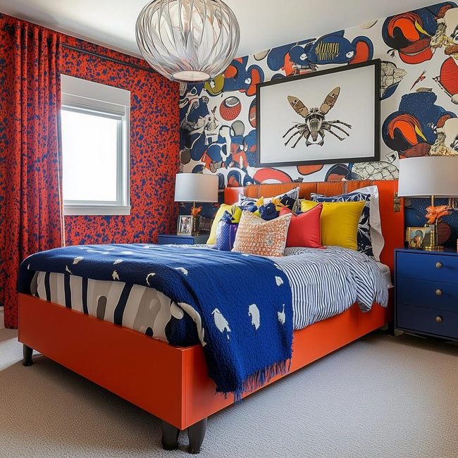 Deep Blue Geometric Accent Wall