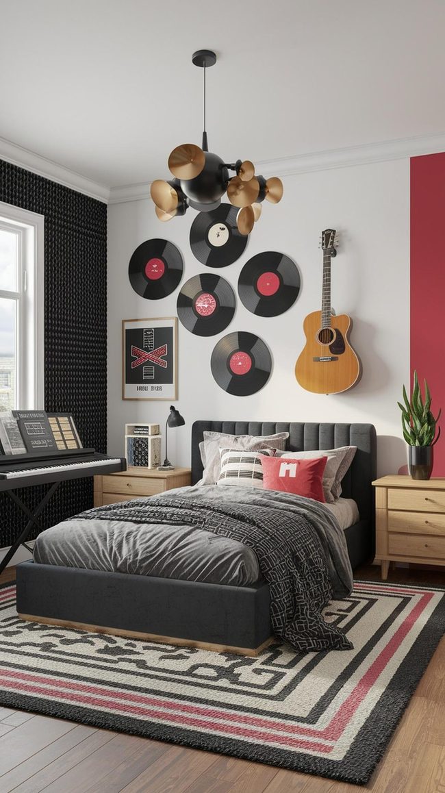 Mounted Guitars And Vinyl Wall Art
