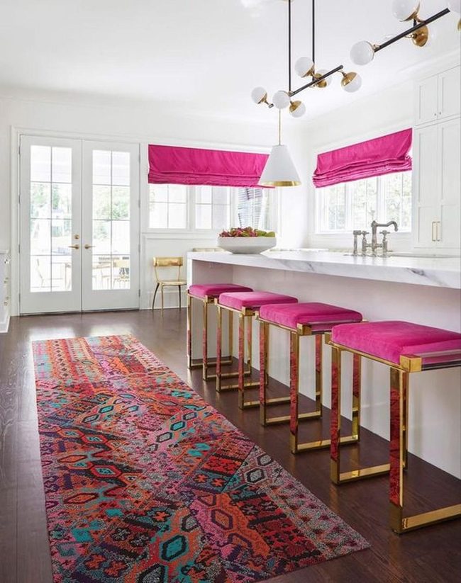 Pink Stools, Marble Countertop Statement
