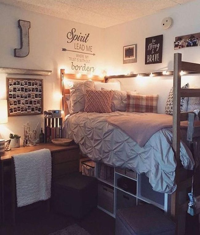 Lofted Bed With Inspirational Wall Text