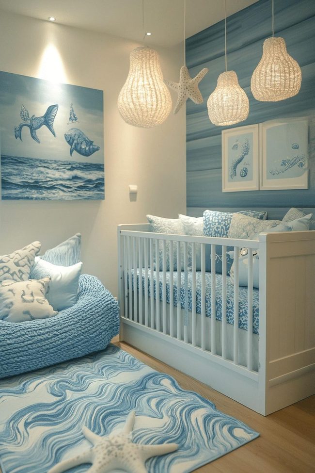Blue Seashell Boho Nursery Space